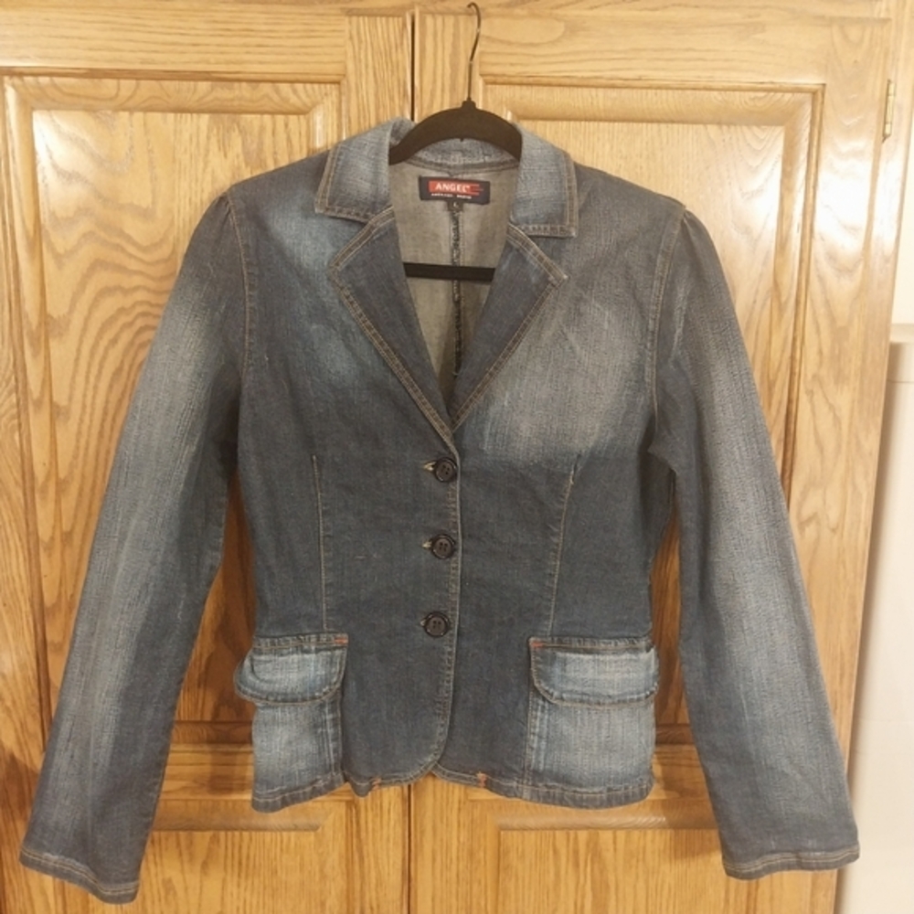 Angel Jeans Vintage Y2K Denim Blazer Jacket Medium Blue Wash Sze Juniors‎ Large